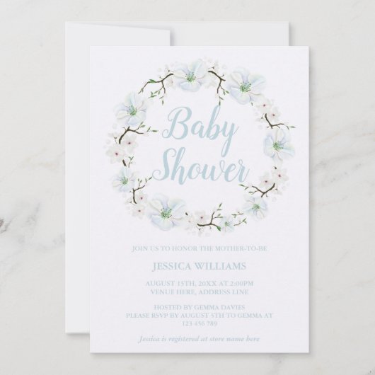 りんご花スタイリッシュリース赤ちゃんシャワー 招待状 (正面)