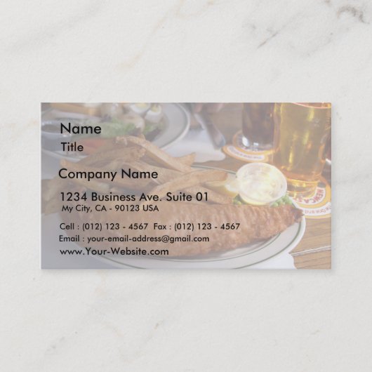 りんご酒のパイントが付いている魚そして破片 名刺 (正面)