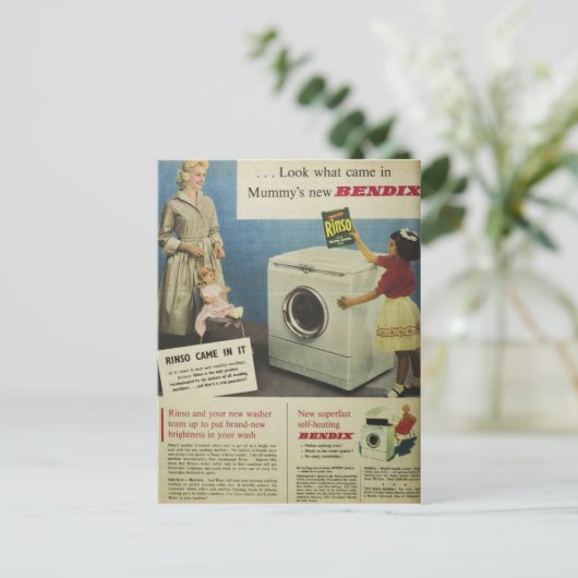 りんそ洗剤と弁ディックス機用ビンテージ広告 ポストカード (スタンド正面)