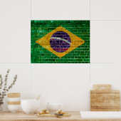 れんが壁に描かれたブラジル国旗 ポスター (キッチン)