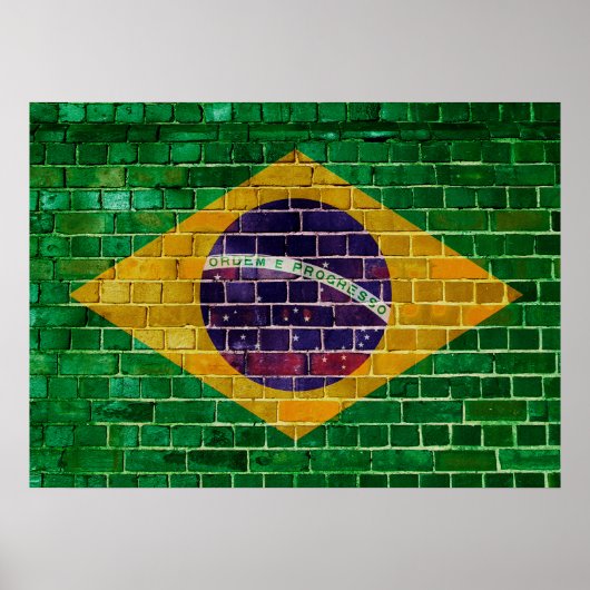 れんが壁に描かれたブラジル国旗 ポスター (正面)