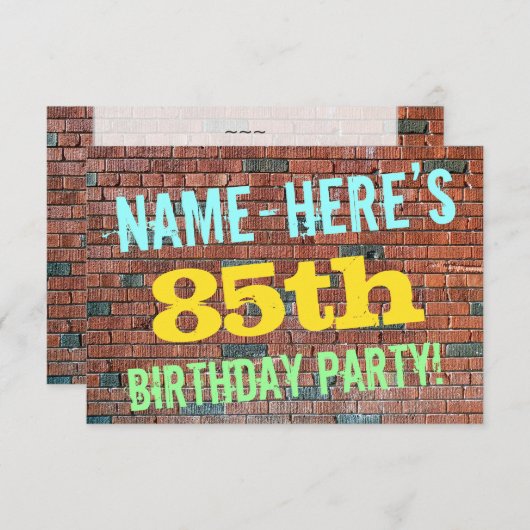 れんが壁グラフィ刺激を受けたティ87番目の誕生日+名前 招待状 (正面/裏面)