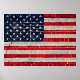れんが造りの壁のアメリカ国旗 ポスター