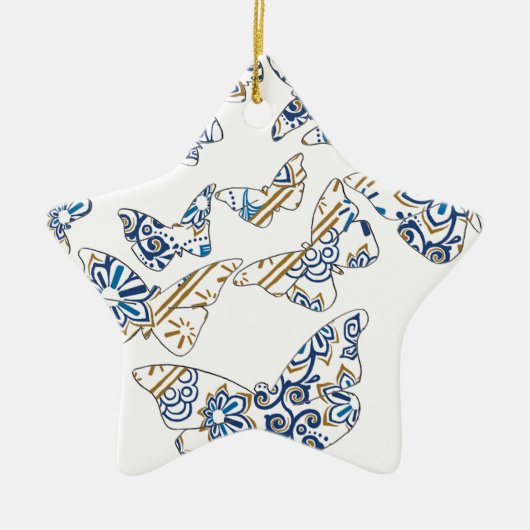 ろうけつ染めおよび蝶no.4 セラミックオーナメント (正面)