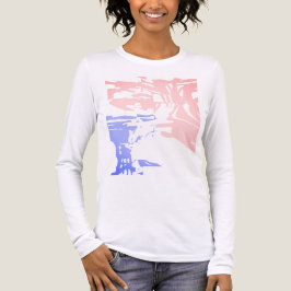 ろうけつ染めに似たコンテンポラリーピンクライトブルー熱帯産 トライブレンドＴシャツ