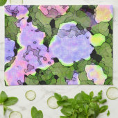 ろうけつ染めのアジサイ キッチンタオル (折り畳み)