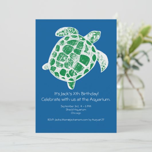 ろうけつ染めのウミガメの子供の誕生日のパーティの招待状 招待状 (スタンド正面)