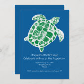ろうけつ染めのウミガメの子供の誕生日のパーティの招待状 招待状 (正面/裏面)