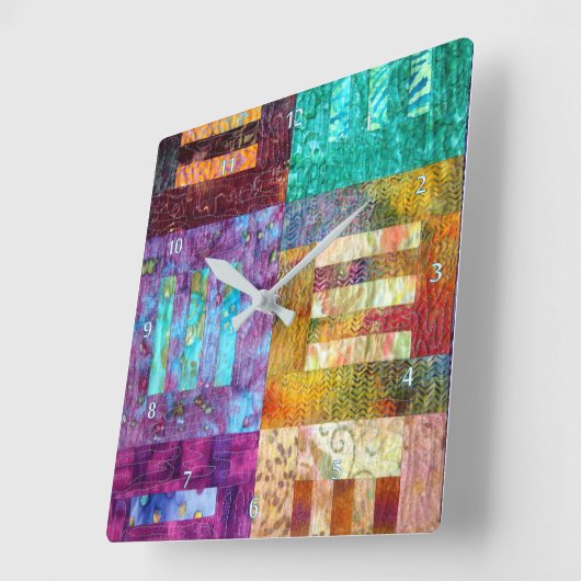 ろうけつ染めのキルティングの正方形 スクエア壁時計 (傾斜)