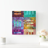 ろうけつ染めのキルティングの正方形 スクエア壁時計 (ホーム)