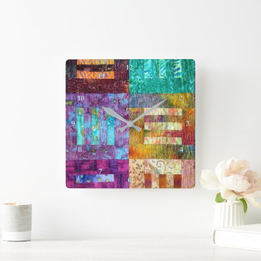 ろうけつ染めのキルティングの正方形 スクエア壁時計 (ホーム)