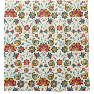 ろうけつ染めの花のBohoのインドネシアのスタイル シャワーカーテン