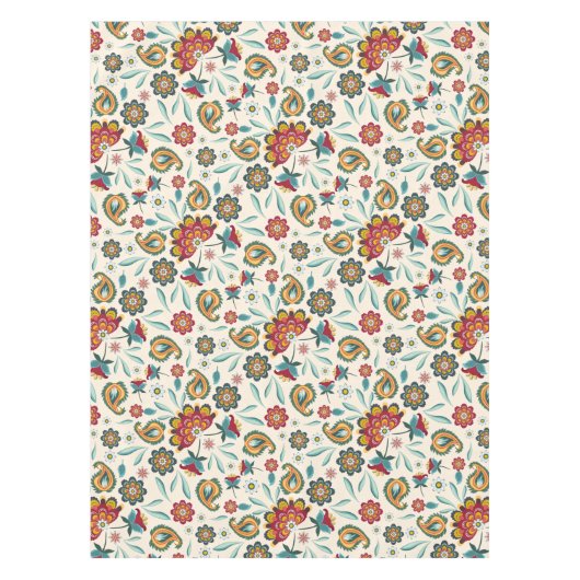 ろうけつ染めの花のBohoのインドネシアのスタイル テーブルクロス (正面)