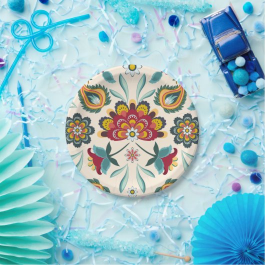 ろうけつ染めの花のBohoのインドネシアのスタイル ペーパープレート (パーティー)