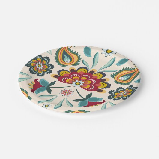 ろうけつ染めの花のBohoのインドネシアのスタイル ペーパープレート (アングル)