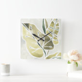 ろうけつ染めの葉 スクエア壁時計 (ホーム)