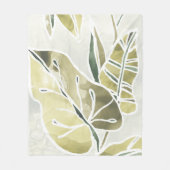 ろうけつ染めの葉 フリースブランケット (正面)