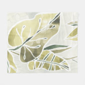 ろうけつ染めの葉 フリースブランケット (正面(横))