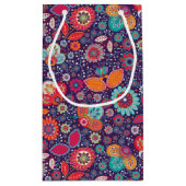 ろうけつ染めカラフルイラストレーション自然フローラルパターン スモールペーパーバッグ (裏面)