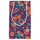 ろうけつ染めカラフルイラストレーション自然フローラルパターン スモールペーパーバッグ (正面)