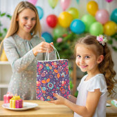 ろうけつ染めカラフルイラストレーション自然フローラルパターン スモールペーパーバッグ