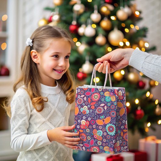 ろうけつ染めカラフルイラストレーション自然フローラルパターン スモールペーパーバッグ