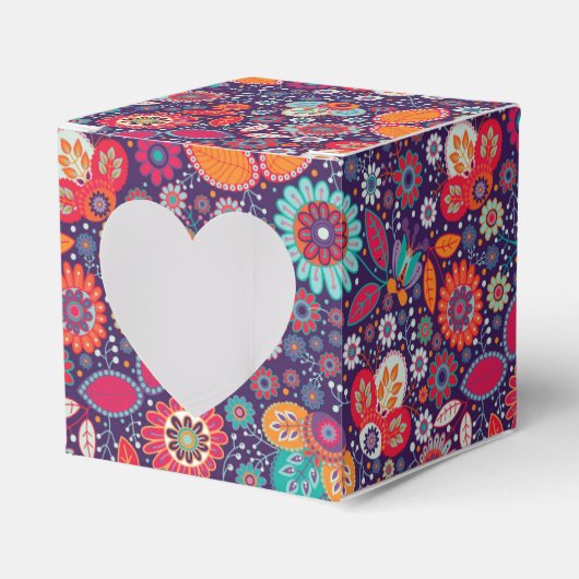 ろうけつ染めカラフルイラストレーション自然フローラルパターン フェイバーボックス (正面サイド)