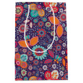 ろうけつ染めカラフルイラストレーション自然フローラルパターン ミディアムペーパーバッグ (正面)