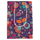 ろうけつ染めカラフルイラストレーション自然フローラルパターン ミディアムペーパーバッグ (裏面)