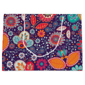 ろうけつ染めカラフルイラストレーション自然フローラルパターン ラージペーパーバッグ (正面)