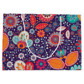 ろうけつ染めカラフルイラストレーション自然フローラルパターン ラージペーパーバッグ (裏面)