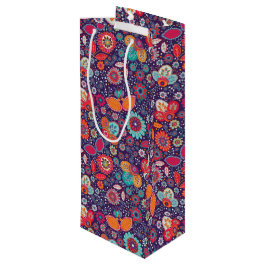 ろうけつ染めカラフルイラストレーション自然フローラルパターン ワインギフトバッグ