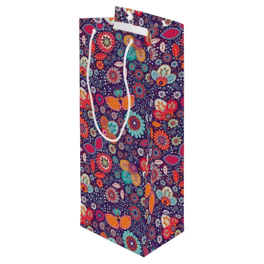 ろうけつ染めカラフルイラストレーション自然フローラルパターン ワインギフトバッグ (裏面アングル)
