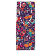 ろうけつ染めカラフルイラストレーション自然フローラルパターン ワインギフトバッグ (裏面)