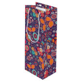 ろうけつ染めカラフルイラストレーション自然フローラルパターン ワインギフトバッグ (正面アングル)