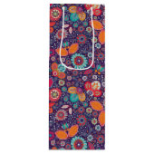 ろうけつ染めカラフルイラストレーション自然フローラルパターン ワインギフトバッグ (正面)