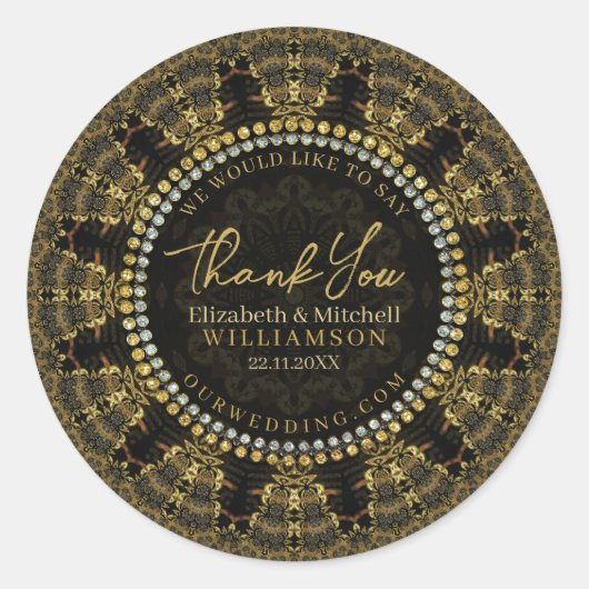 ろうけつ染めサンシャインブラック金ゴールドサンキュー ラウンドシール (正面)