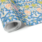 ろうけつ染めスタイル模様ドットフラワーブルー背景 ラッピングペーパー (ロールコーナー)