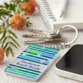 ろうけつ染めストライプビーチハウスアクリルキーチェーン キーホルダー (正面右)