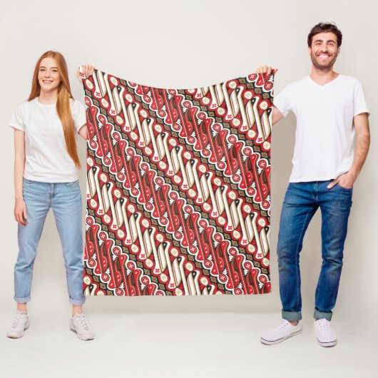ろうけつ染めパランシームレスパターンレッド フリースブランケット (インサイチュ)