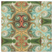 ろうけつ染めフローラ緑と黄色のパターン ファブリック (クローズアップ)