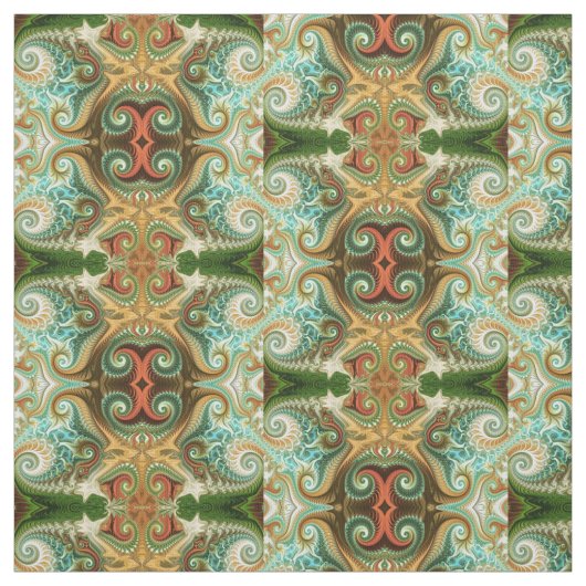 ろうけつ染めフローラ緑と黄色のパターン ファブリック (見本)