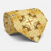 ろうけつ染めマンダラパターンマスタード金ゴールドとブラウン ネクタイ (ロール)