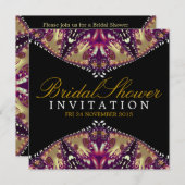 ろうけつ染めモダン金ゴールド+ブルゴーニュブライダルシャワーの導入 招待状 (正面/裏面)