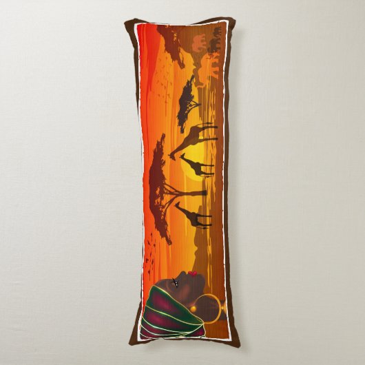 ろうけつ染め抱き枕アフリカサバンナ風景夕日 ボディピロー (正面縦)