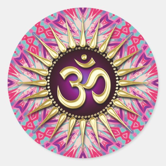 ろうけつ染め明るい赤紫色ピンクパープル&サンシャインオム ラウンドシール (正面)