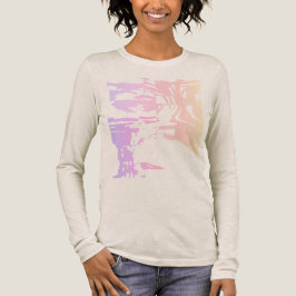 ろうけつ染め様ピンクコンテンポラリーのサンゴ薄紫熱帯性 トライブレンドＴシャツ