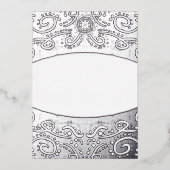 ろうけつ染め王室のフローラ結婚式招待状ダスティグレイ 箔招待状 (正面)