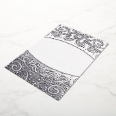 ろうけつ染め王室のフローラ結婚式招待状ダスティグレイ 箔招待状 (回転した状態)