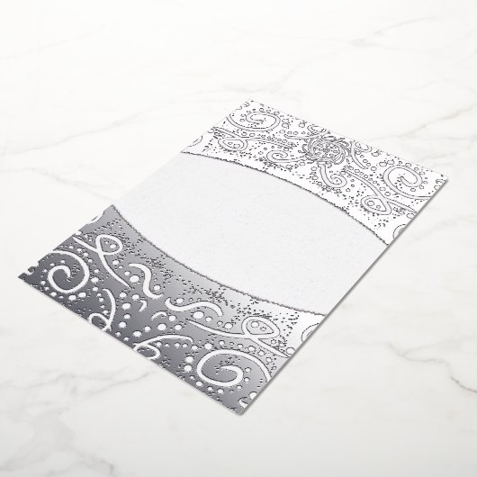 ろうけつ染め王室のフローラ結婚式招待状ダスティグレイ 箔招待状 (回転した状態)